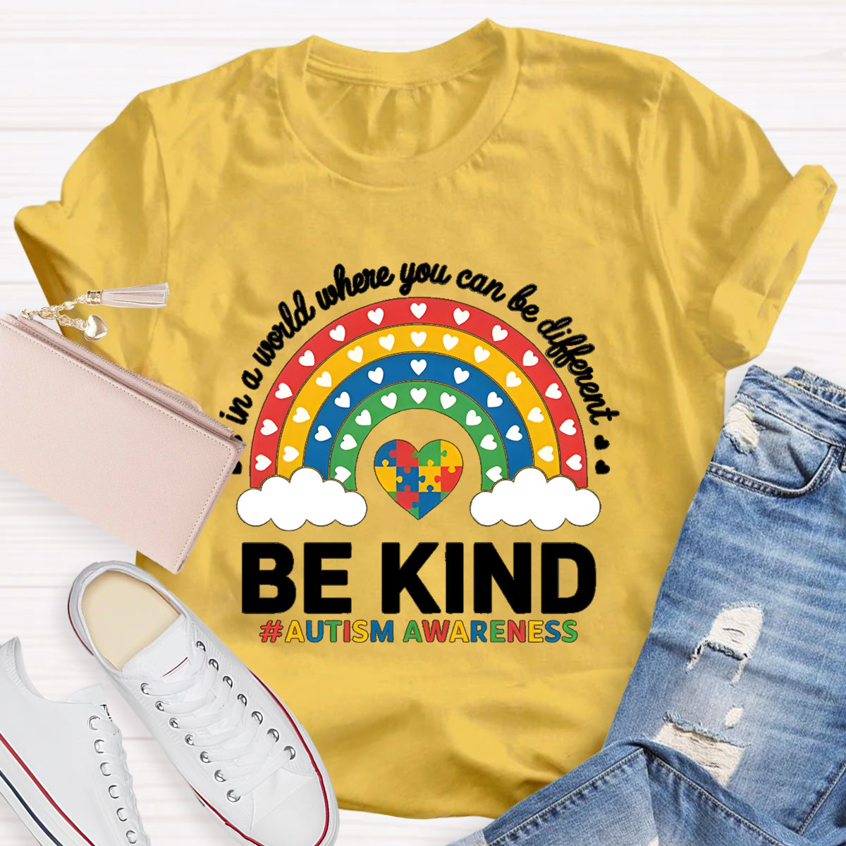Colorful Heart In A World Where You Can Be Anything Be Kind T-Shirt