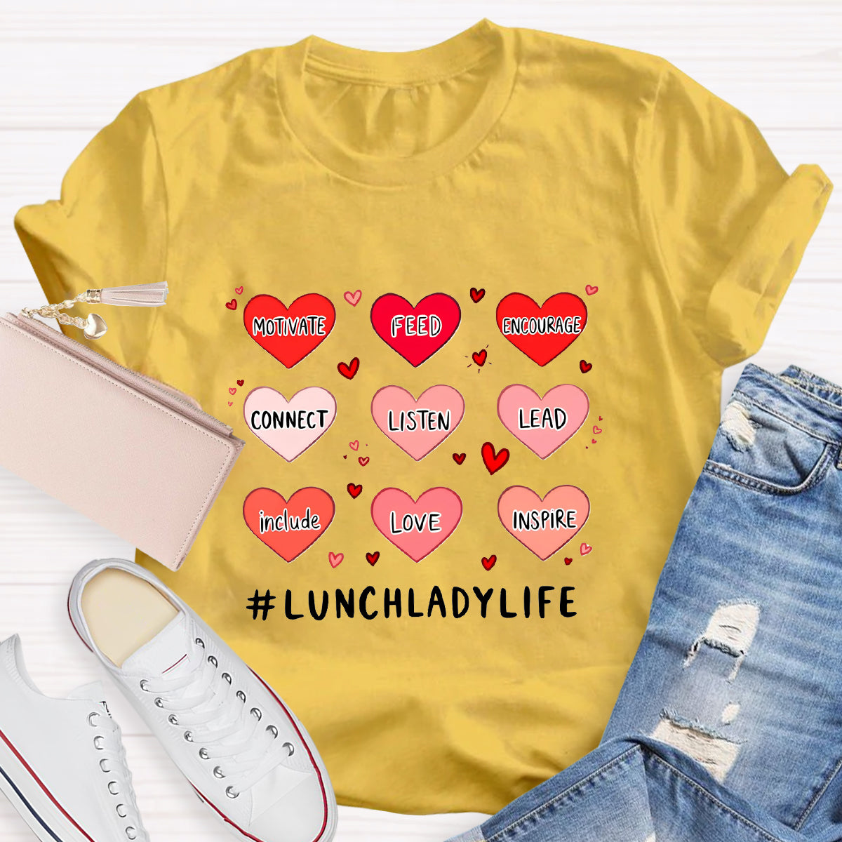 Lunch lady Life Heart Teacher T-Shirt