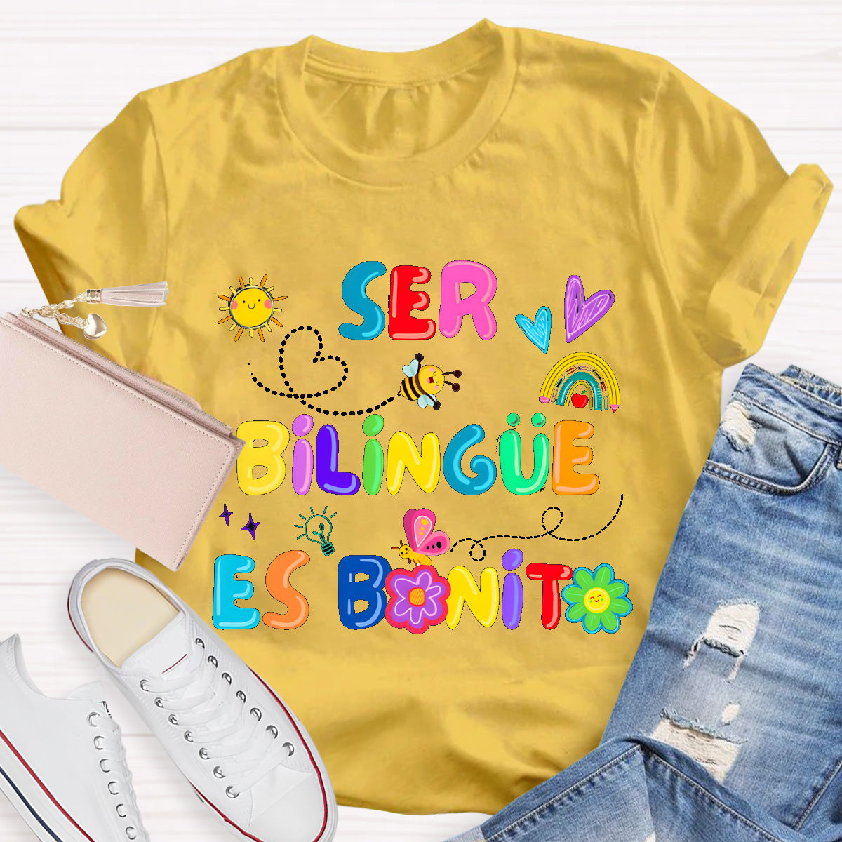 Brighter Floral Ser Bilingue Es Un Super Poder Spanish Teacher T-Shirt