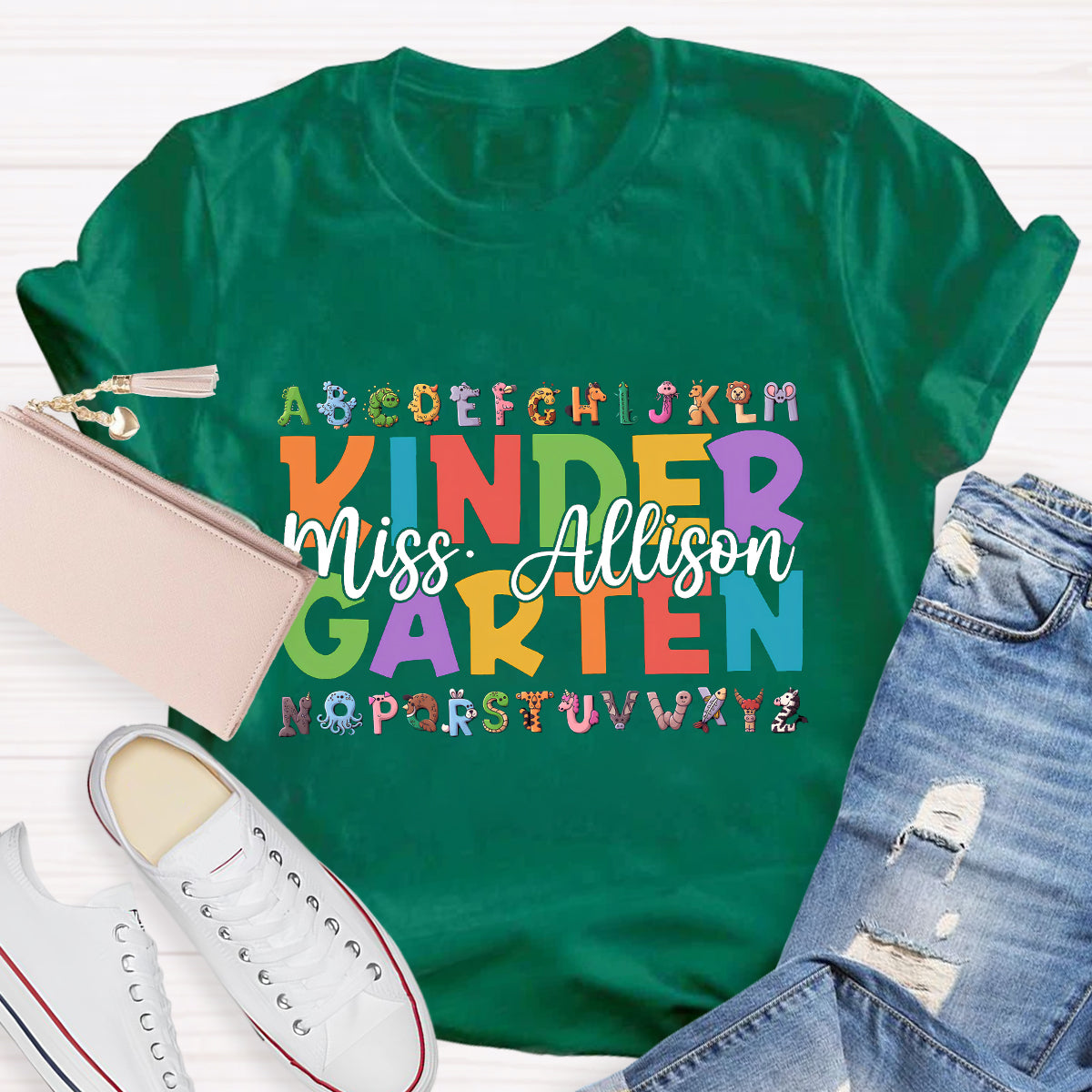 Personalized Teacher Name And Grade 26 Animal English letters T-Shirt