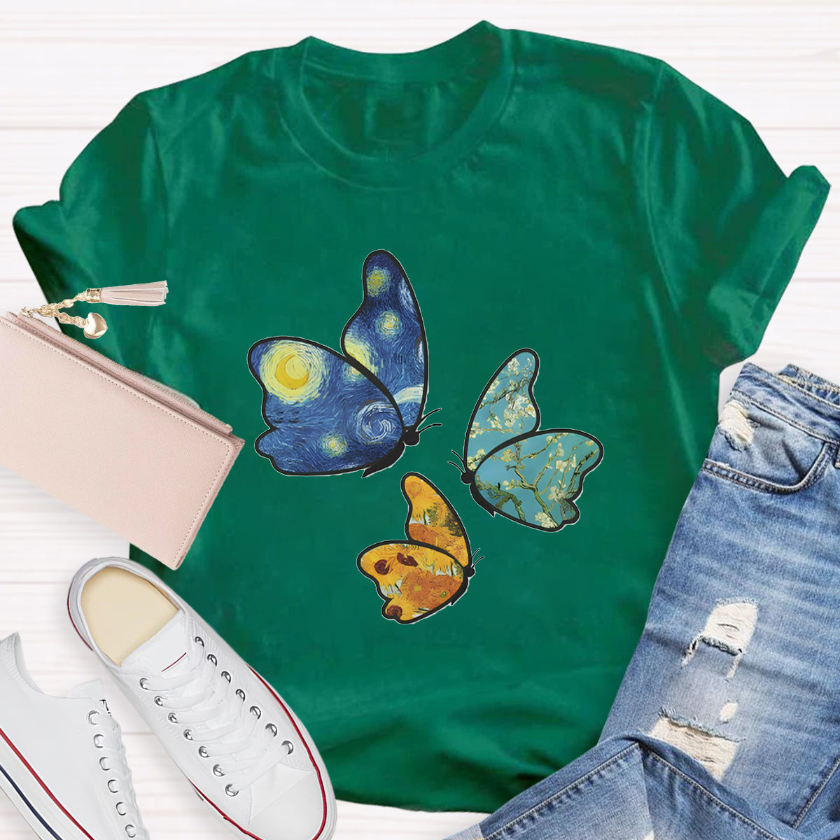 Star Art Butterfly Teacher T-Shirt