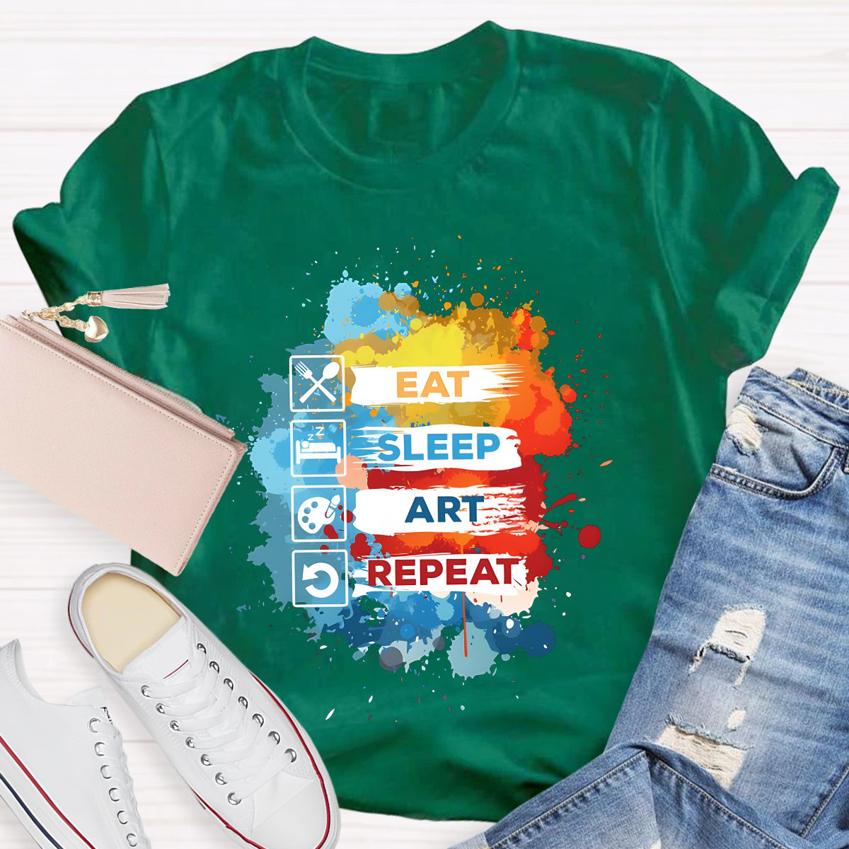 Eat Sleep Art Repeat Teacher T-Shirt