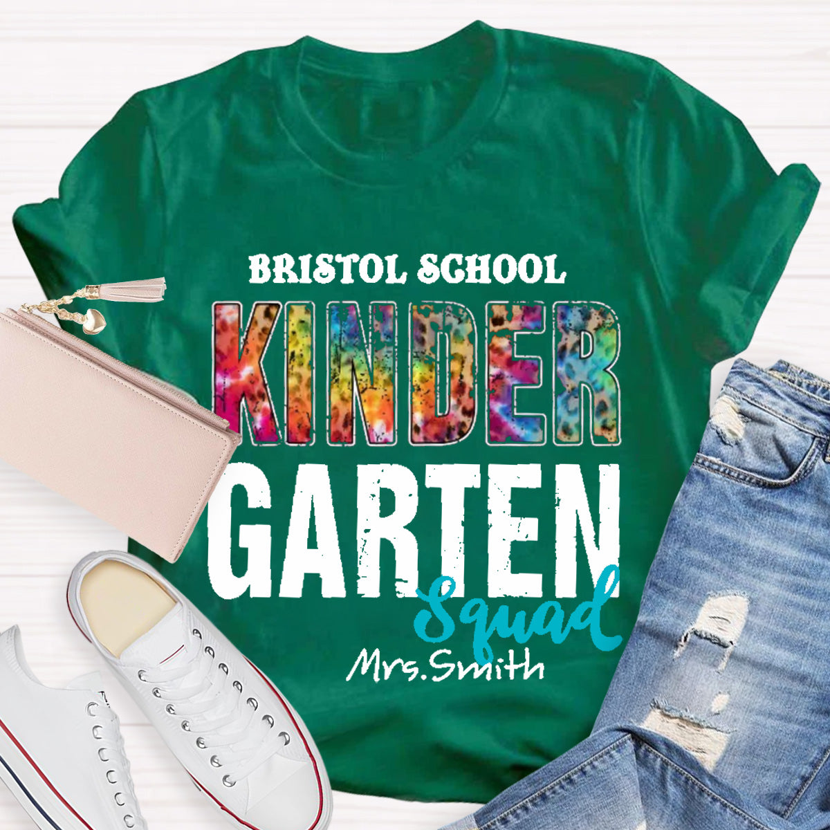 Personalized School Name Teacher Name And Grade Squad Colorful Leopard T-Shirt