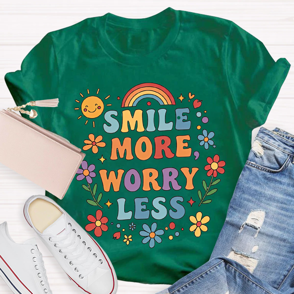 Smile More Worry Less Teacher T-Shirt