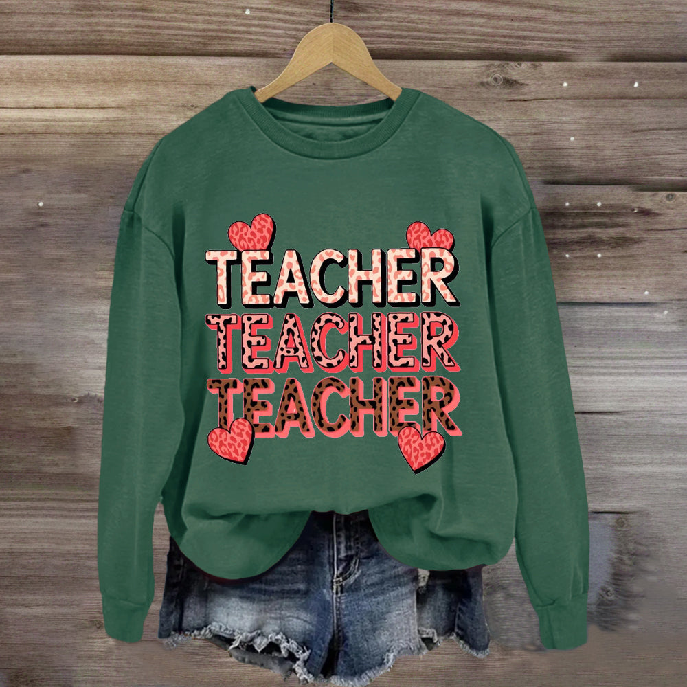 Valentine's Day Pink Heart Teacher Sweatshirt