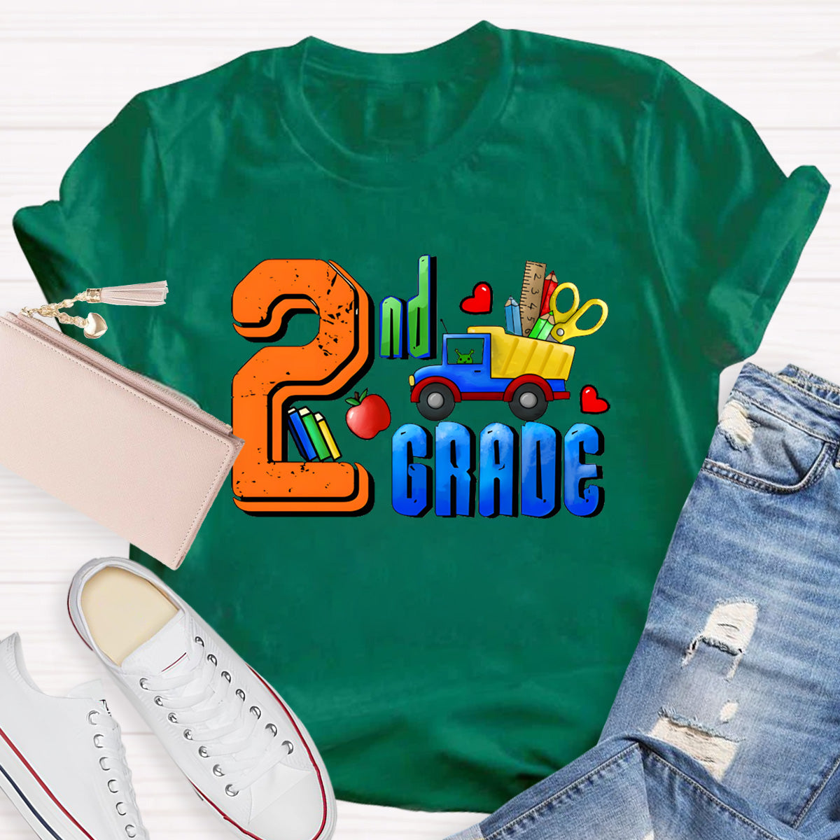 Personalized Grade Truck With Teacher's Tool 2nd Grade Teacher T-Shirt