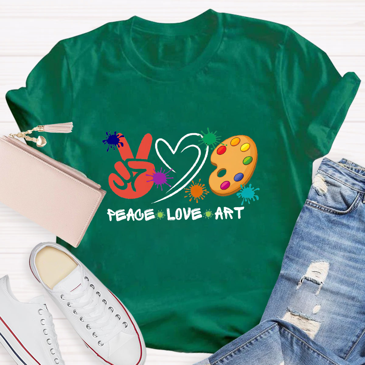 Heart Peace Love Art Teacher T-Shirt
