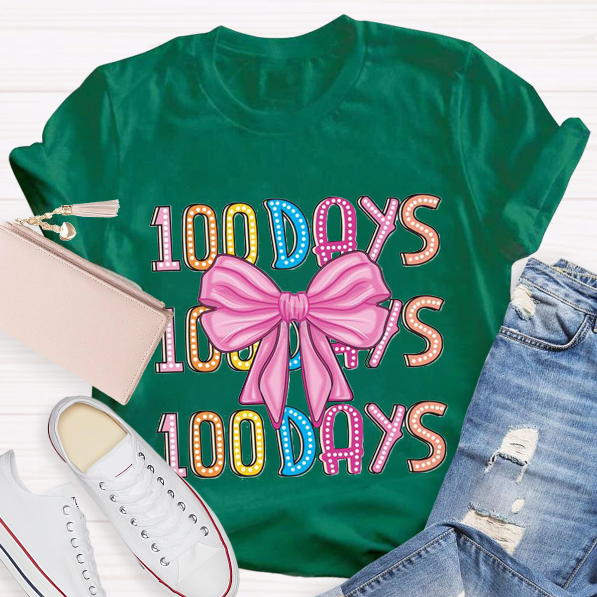 Happy 100 Days Of School Polka Dot Bow T-Shirt