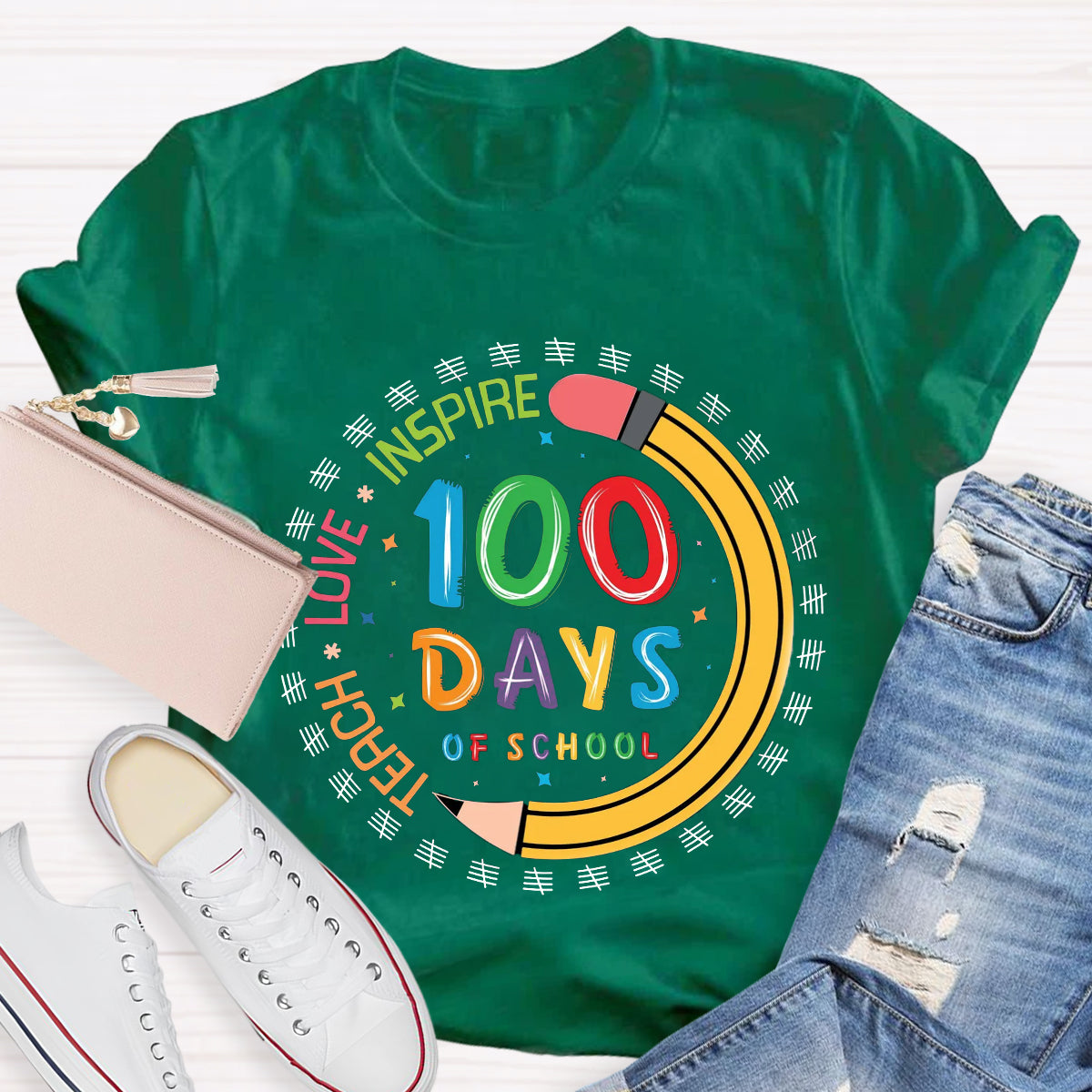 100 Days of School Teach Love Inspire T-Shirt