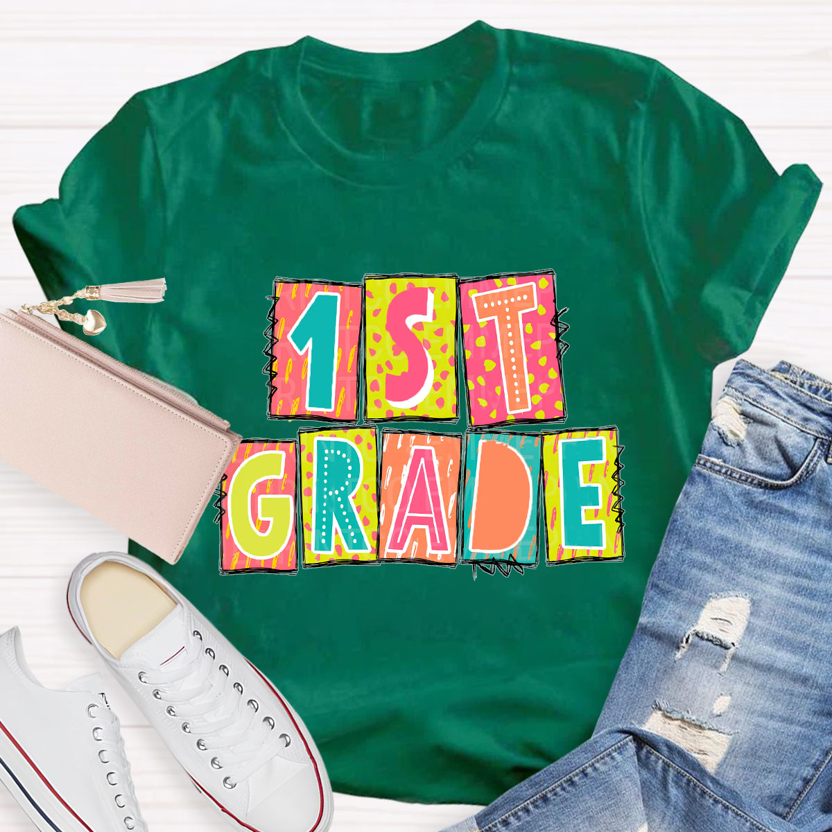 Personalized Grade Personalized Color Block 1st Grade Teacher T-Shirt