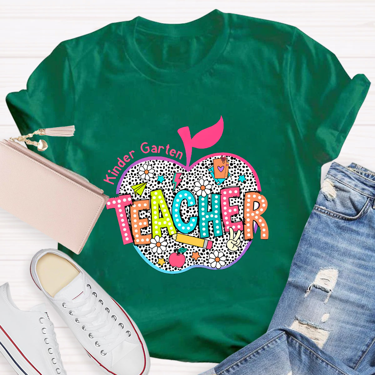 Personalized Neon Leopard Apple Grade Teacher T-Shirt