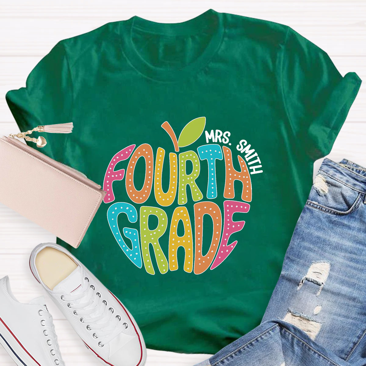 Personalized Grade And Name Letter Apple Teacher T-Shirt