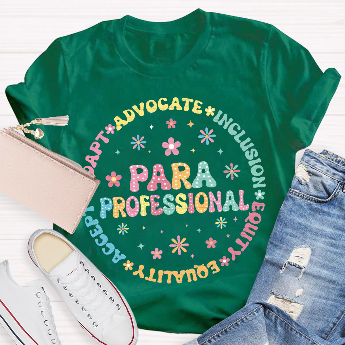 Para Professional Adapt Advocate Pink Flower Teacher T-Shirt