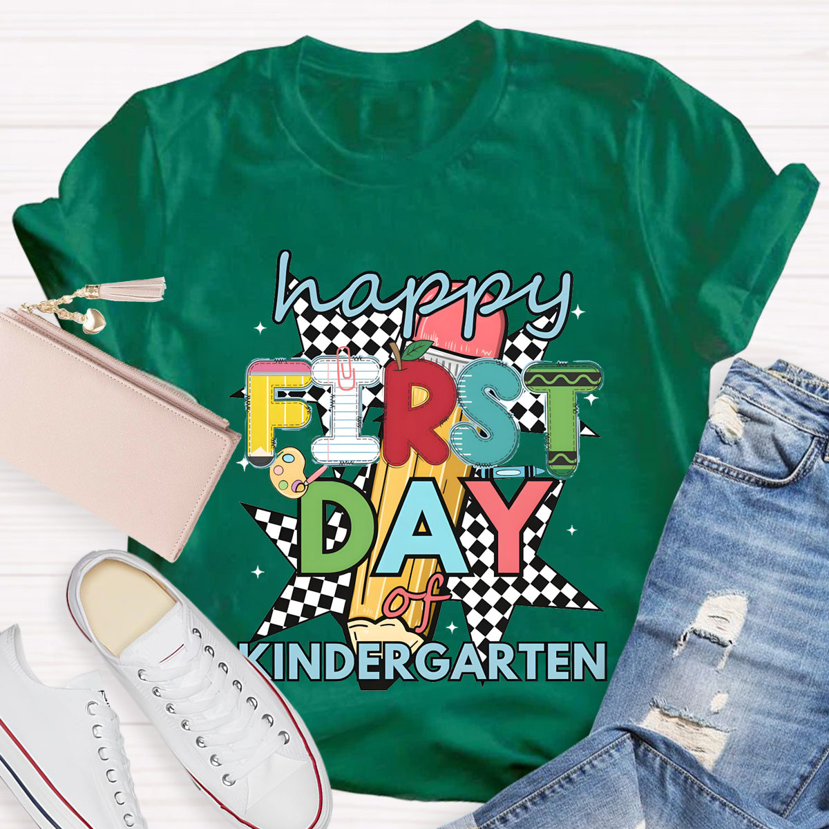 Personalized Grade Happy First Day Of Kindergarten Teacher T-Shirt