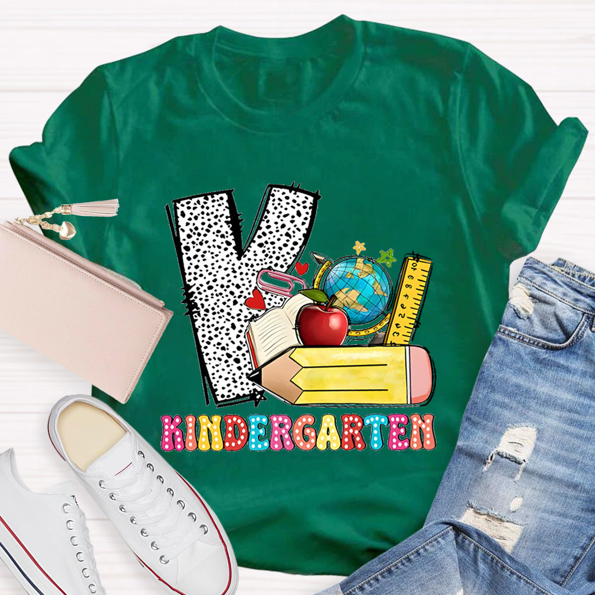 Personalized Grade Polka Dot Letter Print Teacher T-Shirt