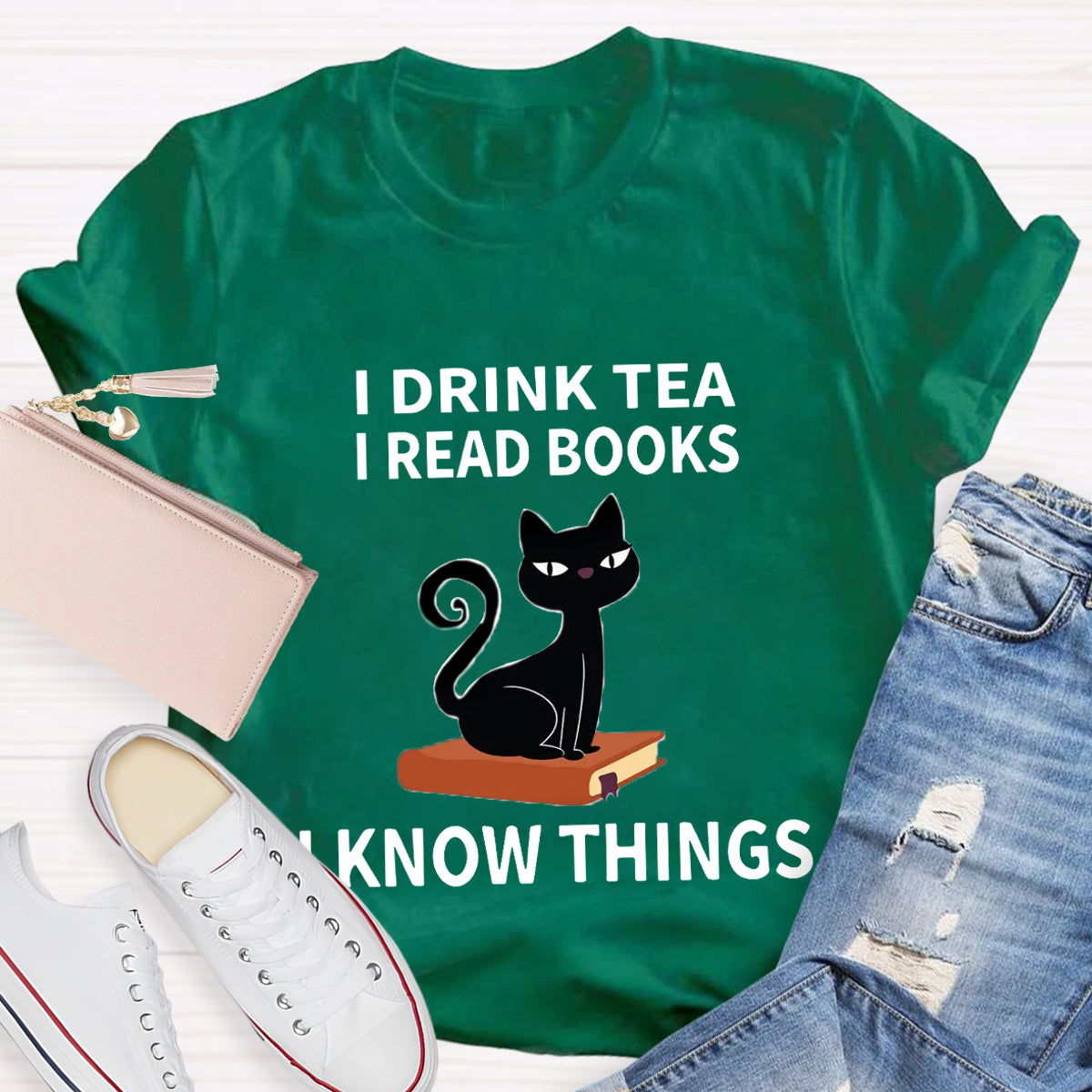 I Drink I Read Books I Know Thing Cute Cat T-Shirt