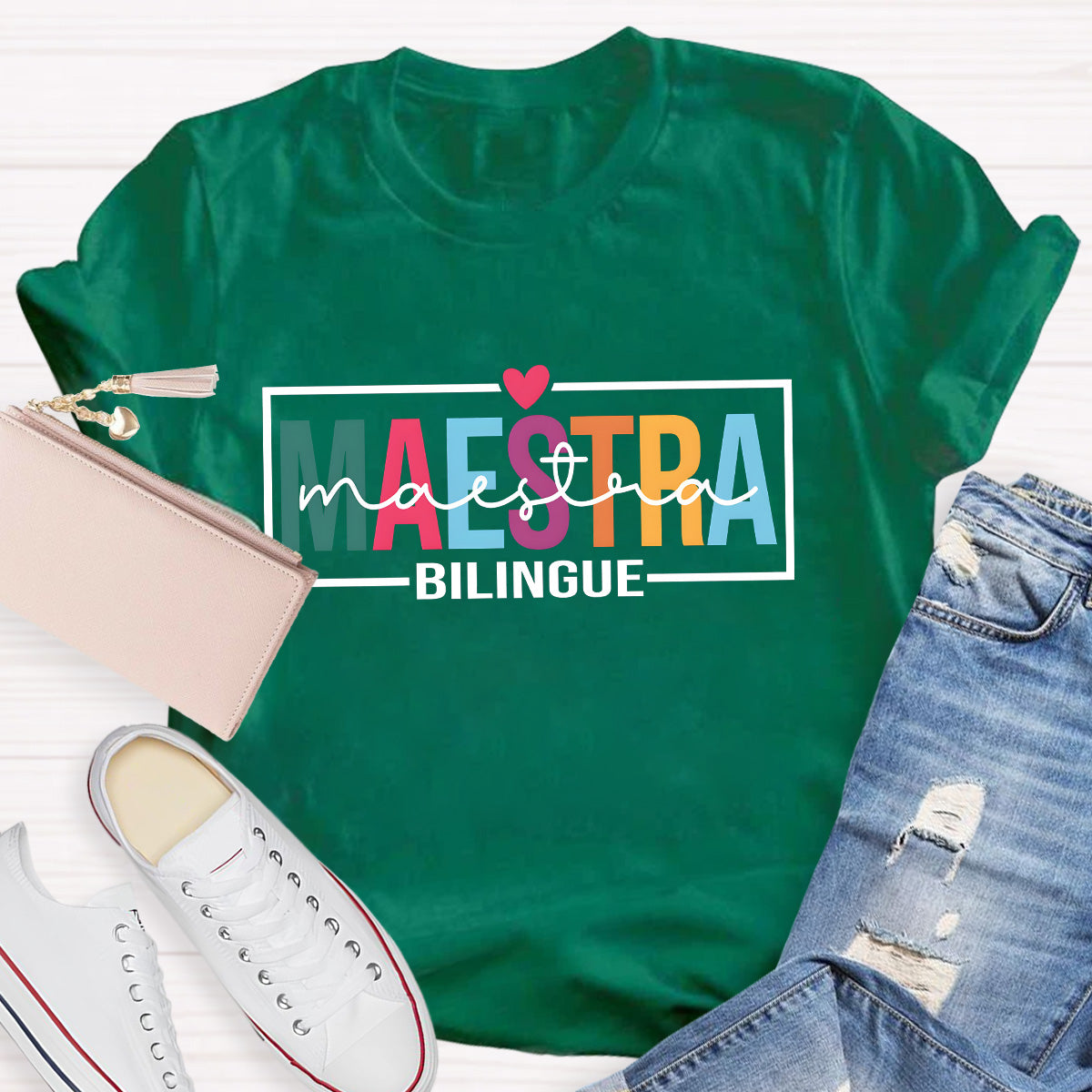Maestra Bilingue Heart Teacher T-Shirt