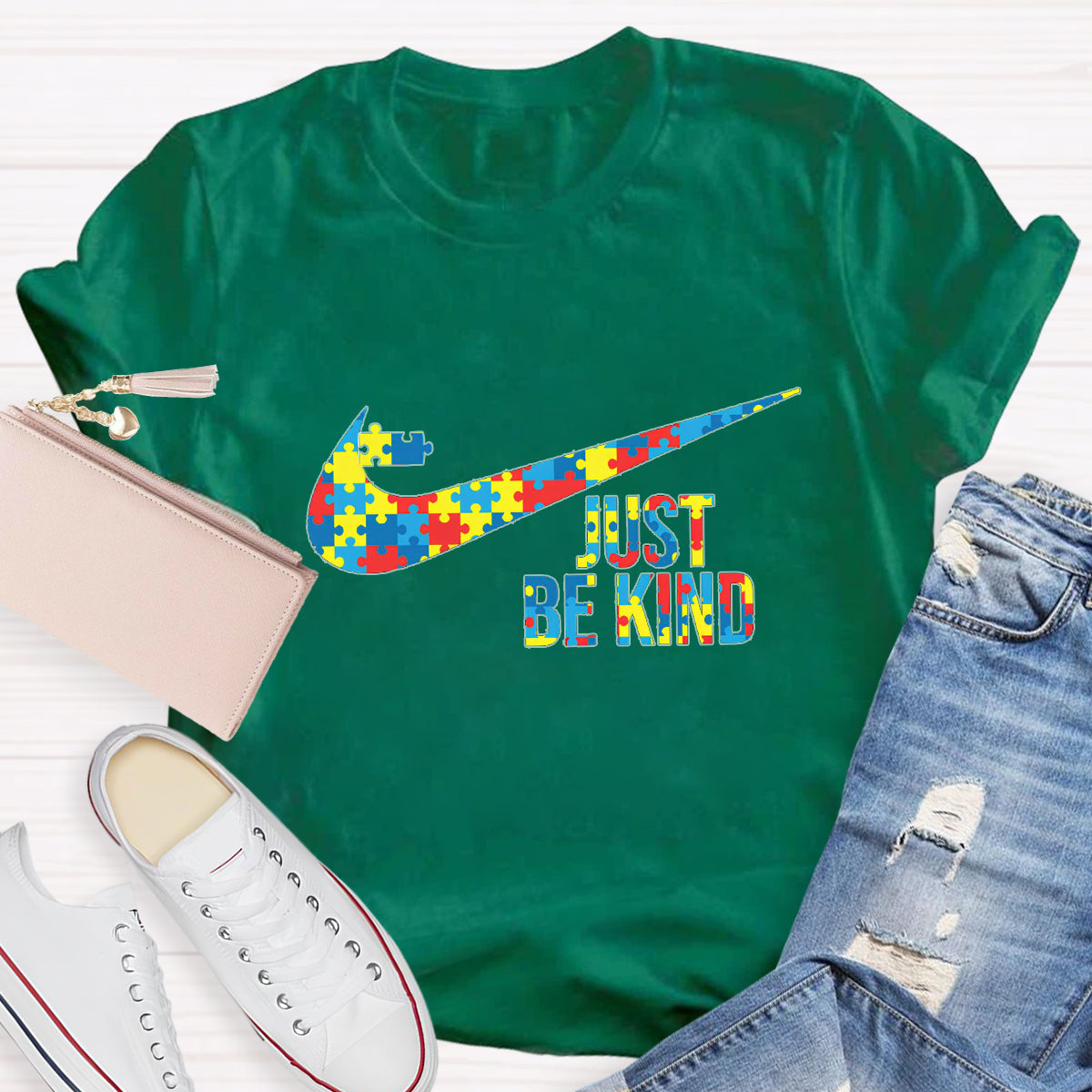 Just Be Kind Colorful Puzzle Teacher T-Shirt
