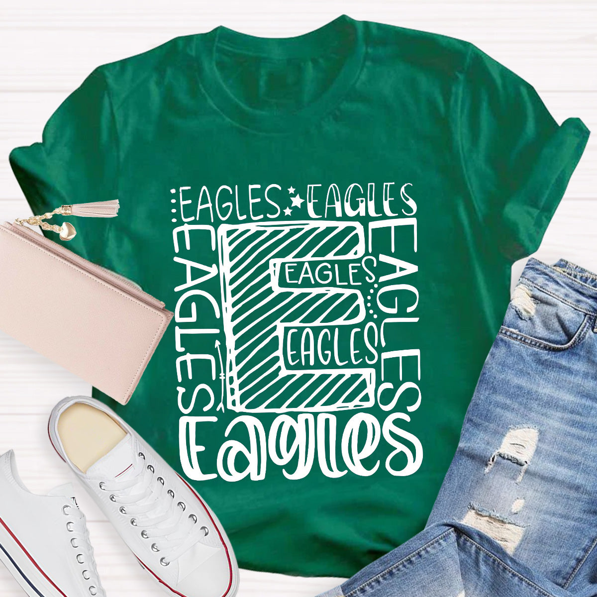 Personalized School Mascot Eagles Black Letters Teacher T-Shirt