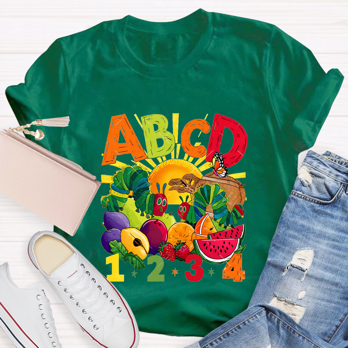 Colorful Letters Butterfly Teacher T-Shirt