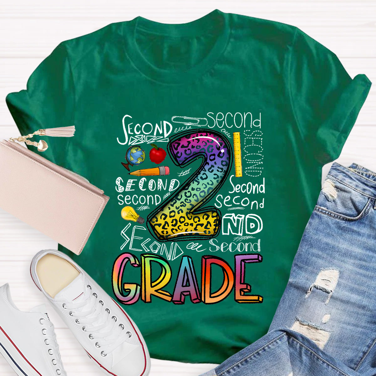 Personalized Grade Leopard 2nd Grade Teacher T-Shirt