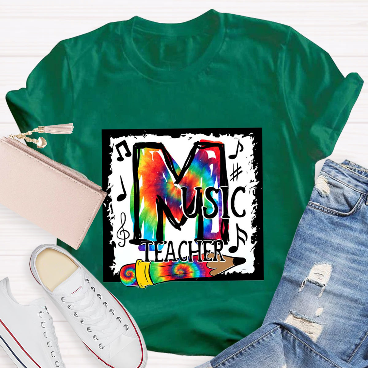 Colorful Music Note Teacher T-Shirt