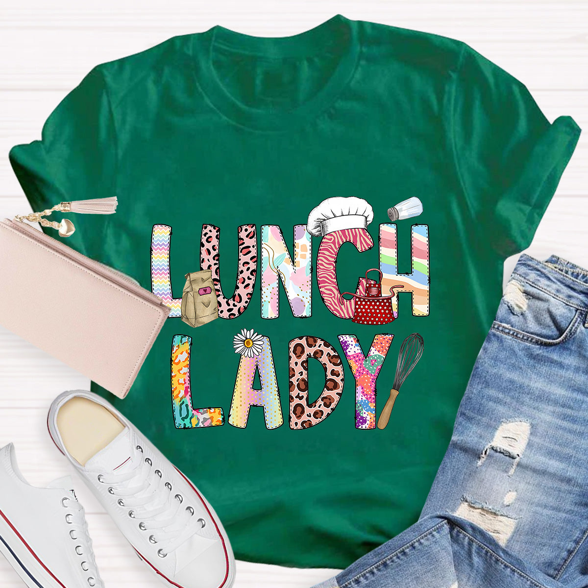 Lunch Lady Flower Teacher T-Shirt