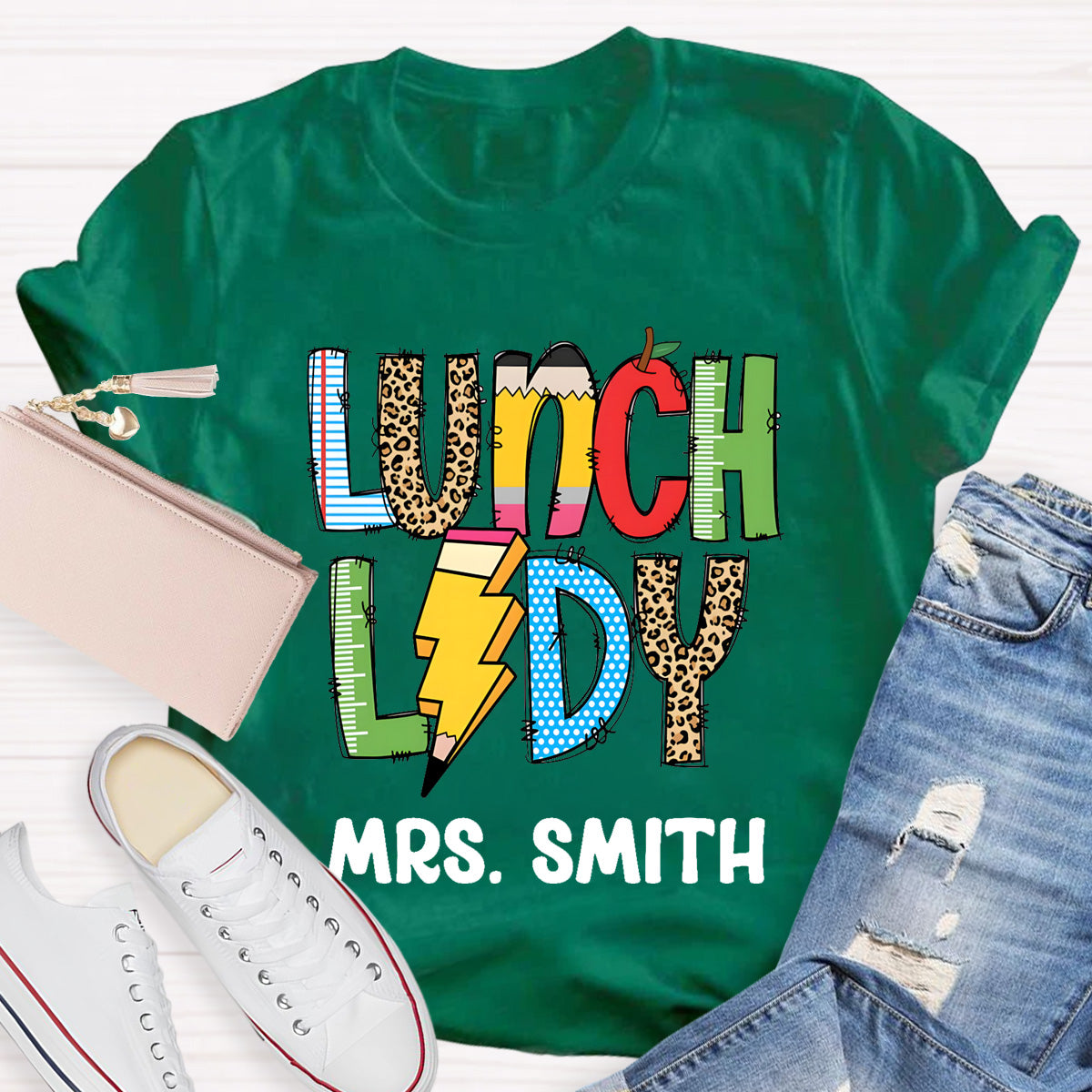 Personalized Lunch Lady Name Leopard T-Shirt
