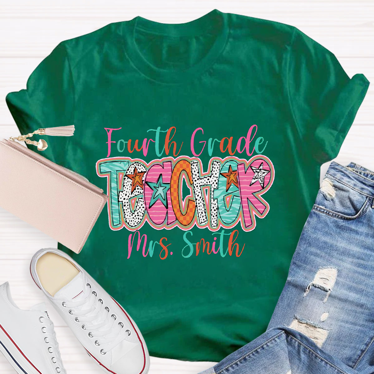 Personalized Grade And Name Fourth Grade Teacher T-Shirt