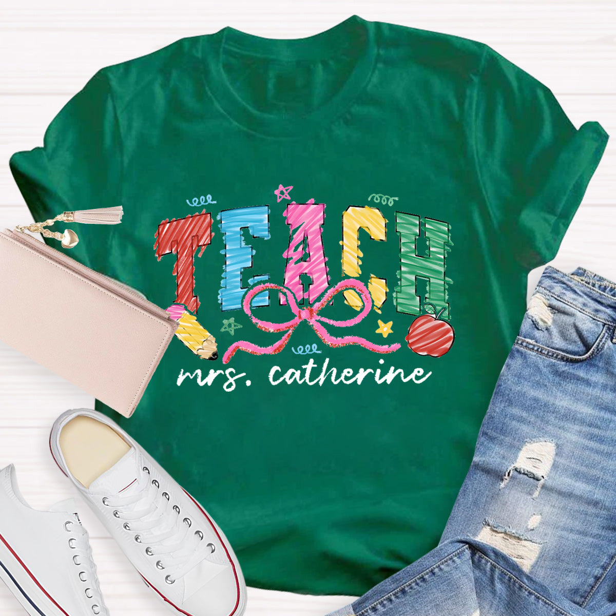 Personalized Name Teach Apple Teacher T-Shirt