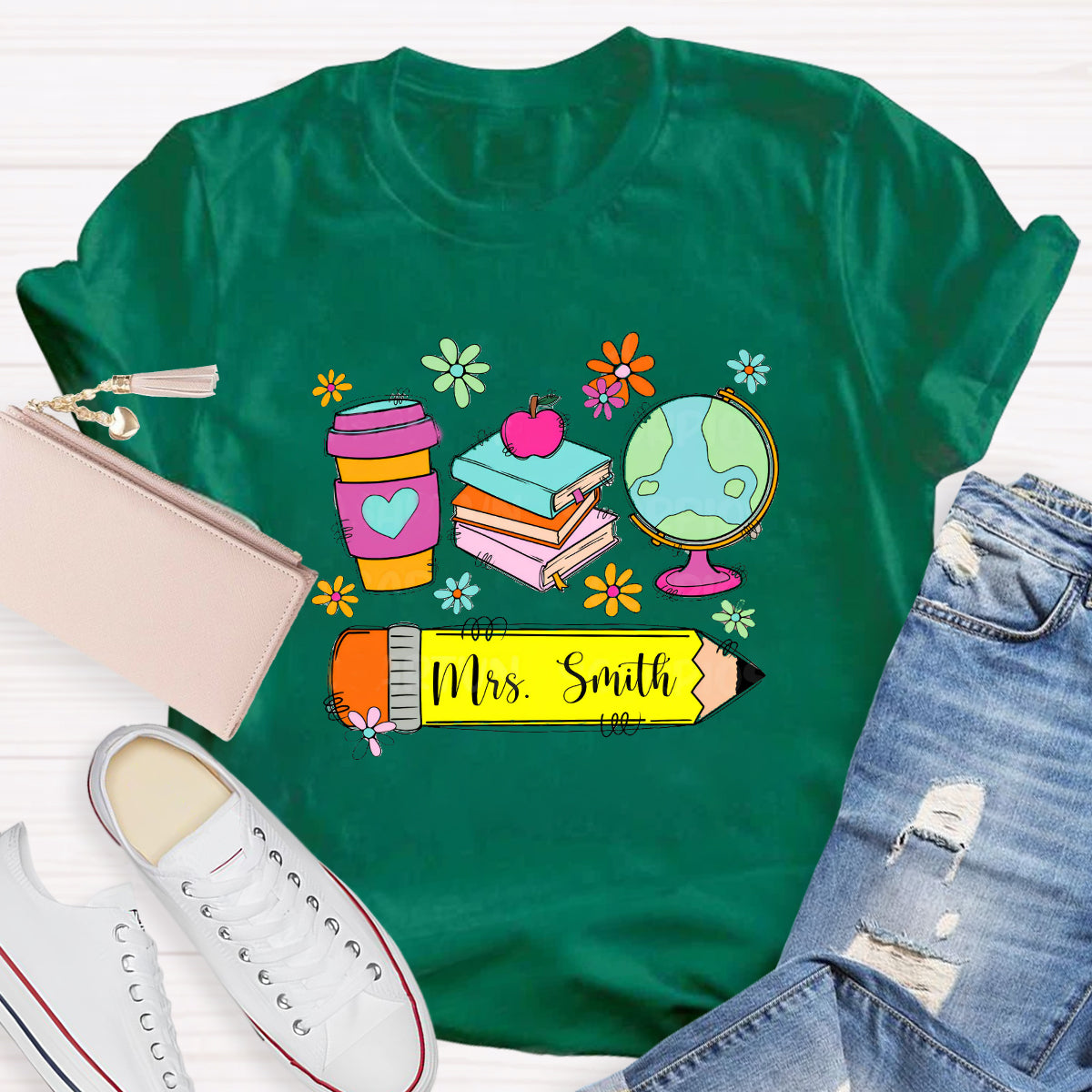 Personalized Teacher Name Coffee Books T-Shirt