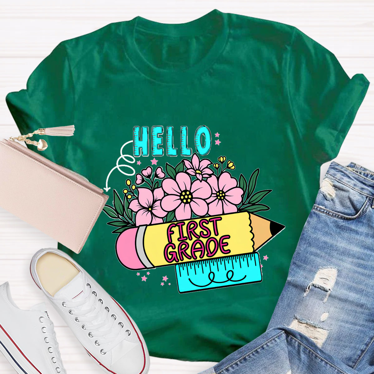Personalized Grade Hello First Grade Back To School T-Shirt