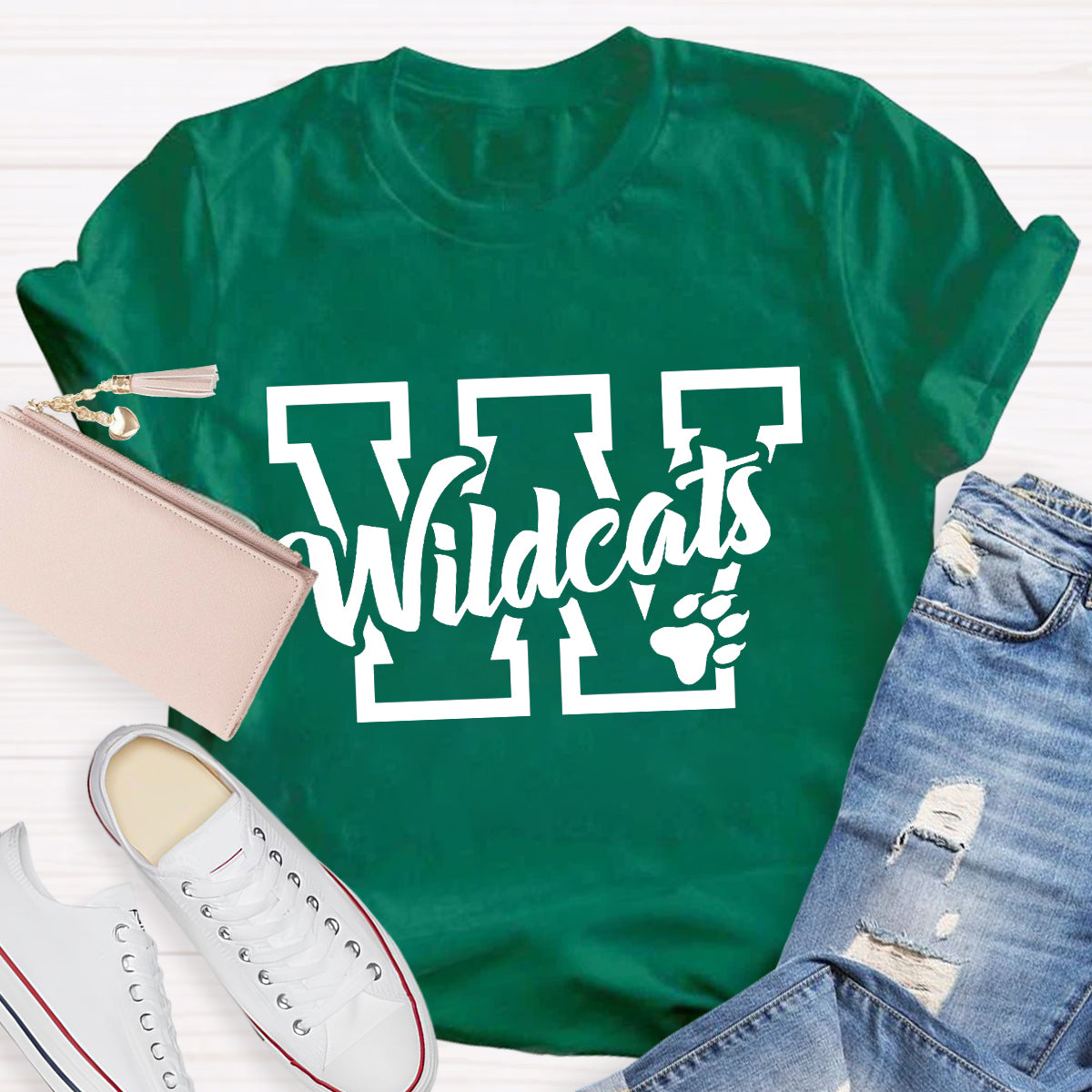 Personalized School Mascot Wildcats Black Letters Teacher T-Shirt