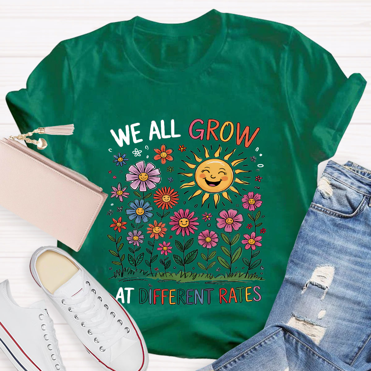 We All Grow At Different Rates Floral Teacher T-Shirt