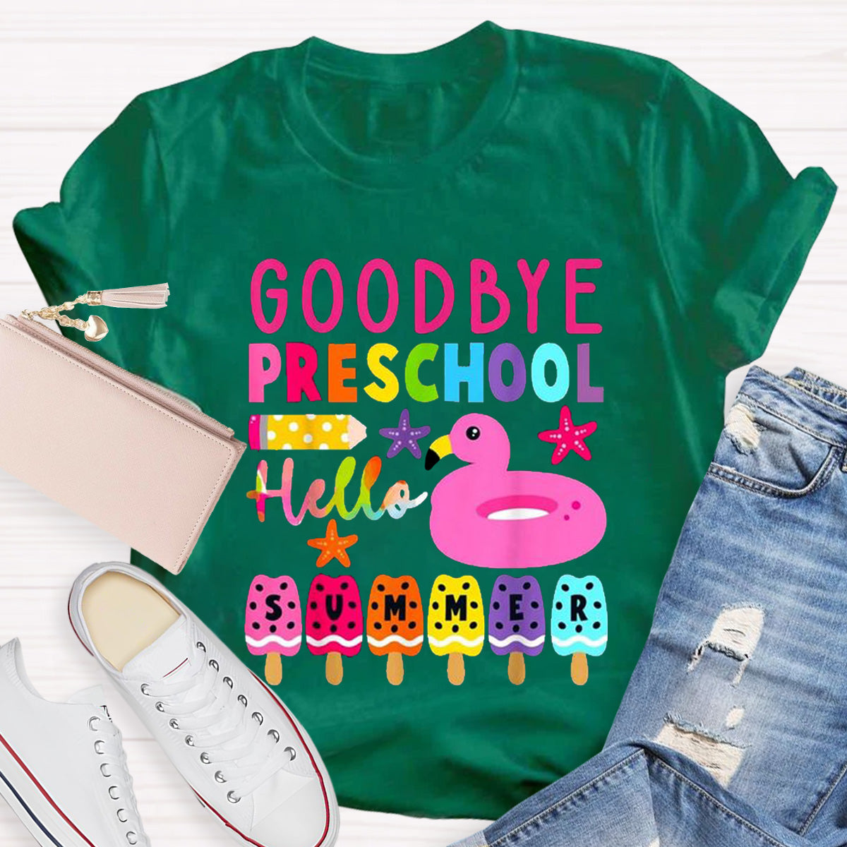 Personalized Grade Goodbye Preschool Hello Summer Teacher T-Shirt