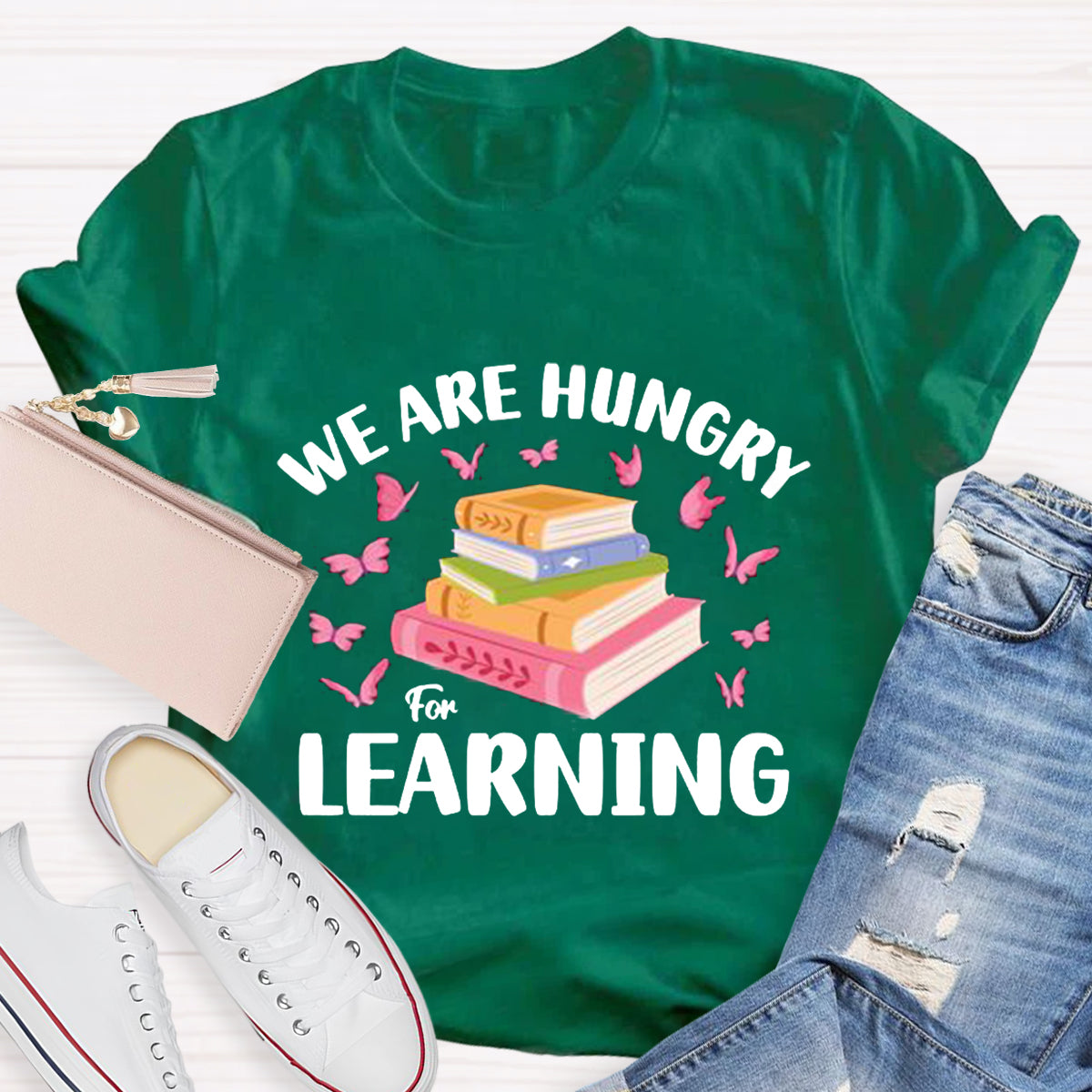 We Are Very Hungary For Learning Pink Butterfly T-Shirt