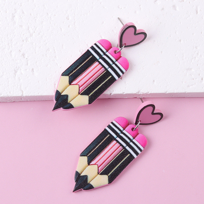 Fun Strawberry Acrylic Pencil Earrings