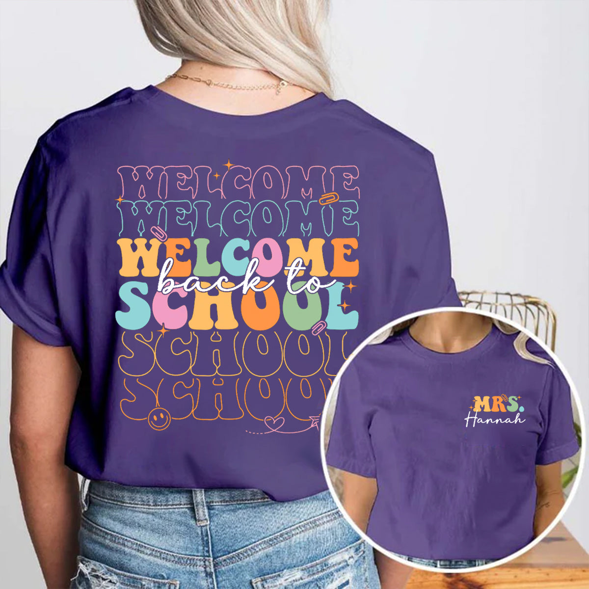 Personalized Name Welcome Back To School Double Printed T-shirt