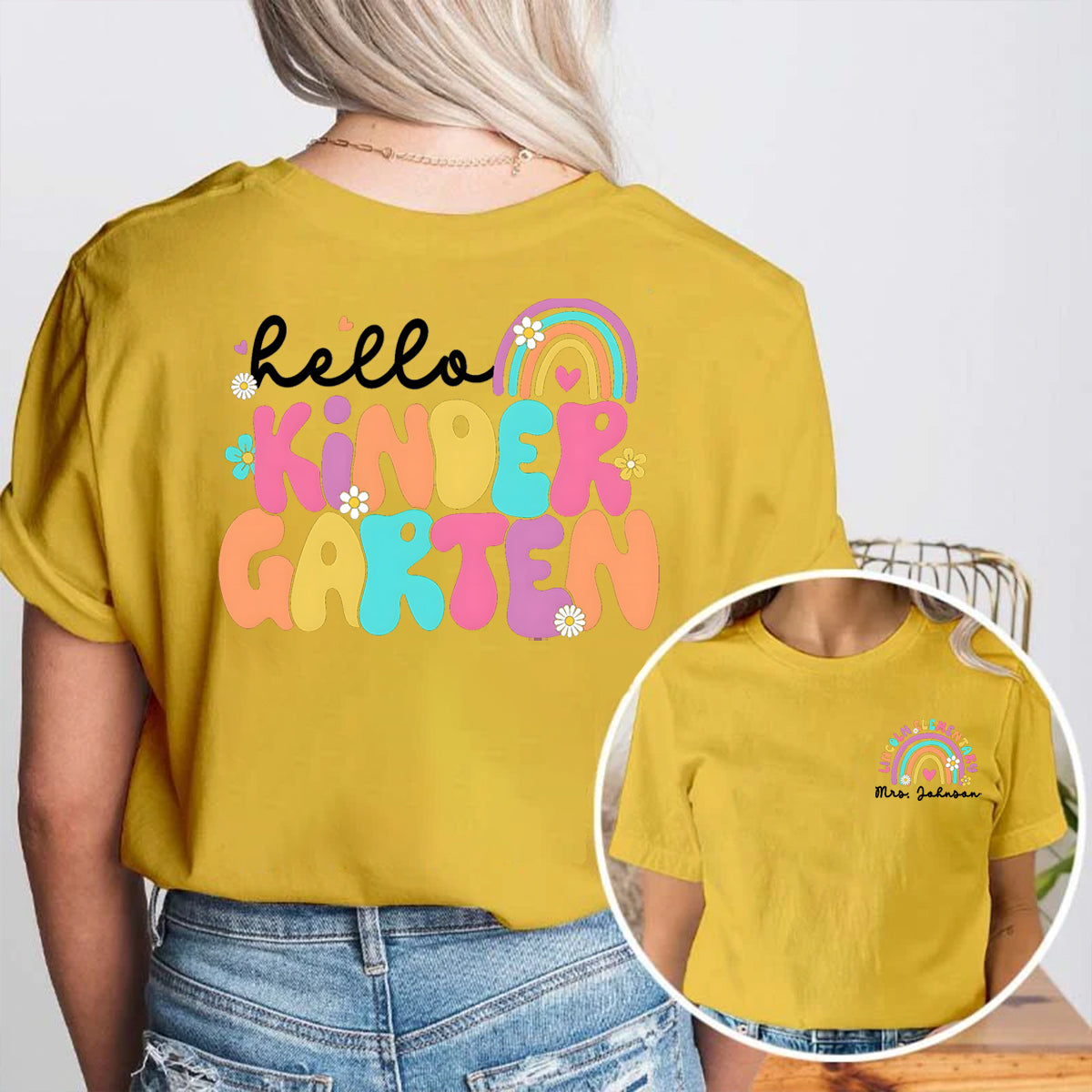Personalized Grade And School Name Teacher's Name Double Printed T-shirt