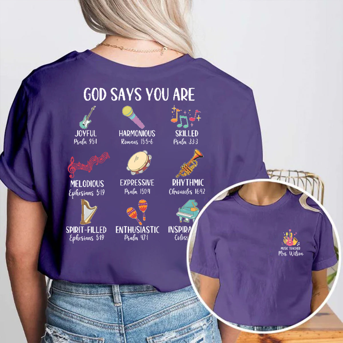 Personalized Music Teacher Name Double Printed T-shirt