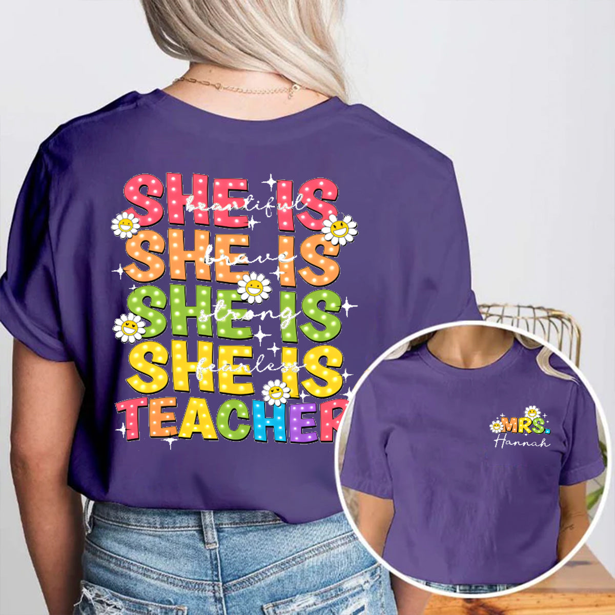 Personalized Name She Is Beautiful Double Printed T-shirt