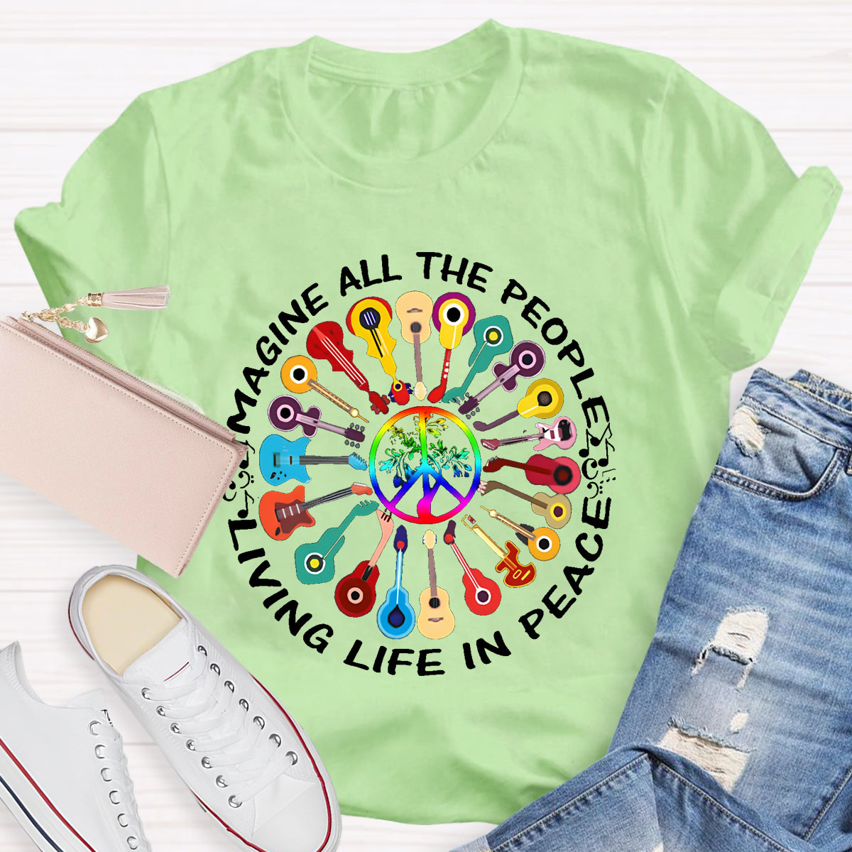 Imagine All The People Living Life In Peace T-Shirt