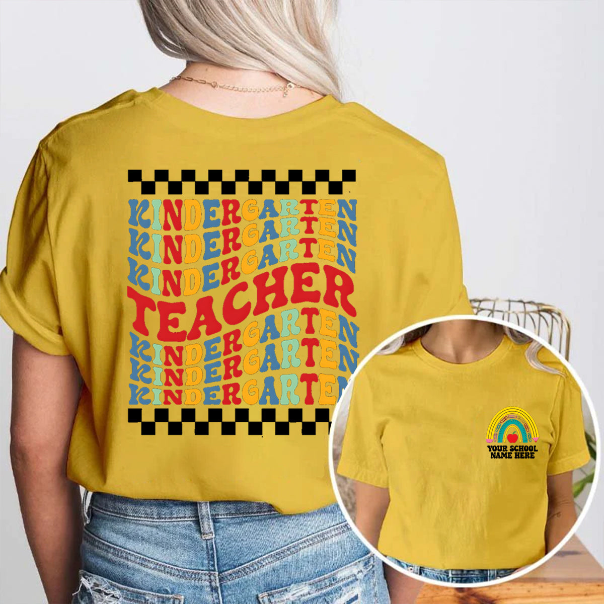 Personalized Your School Name And Grade Double Printed T-shirt