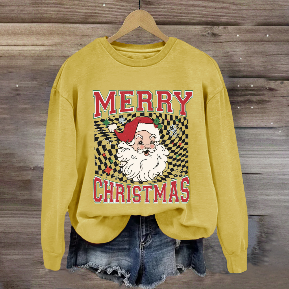 Merry Christmas Plaid Print Santa Sweatshirt