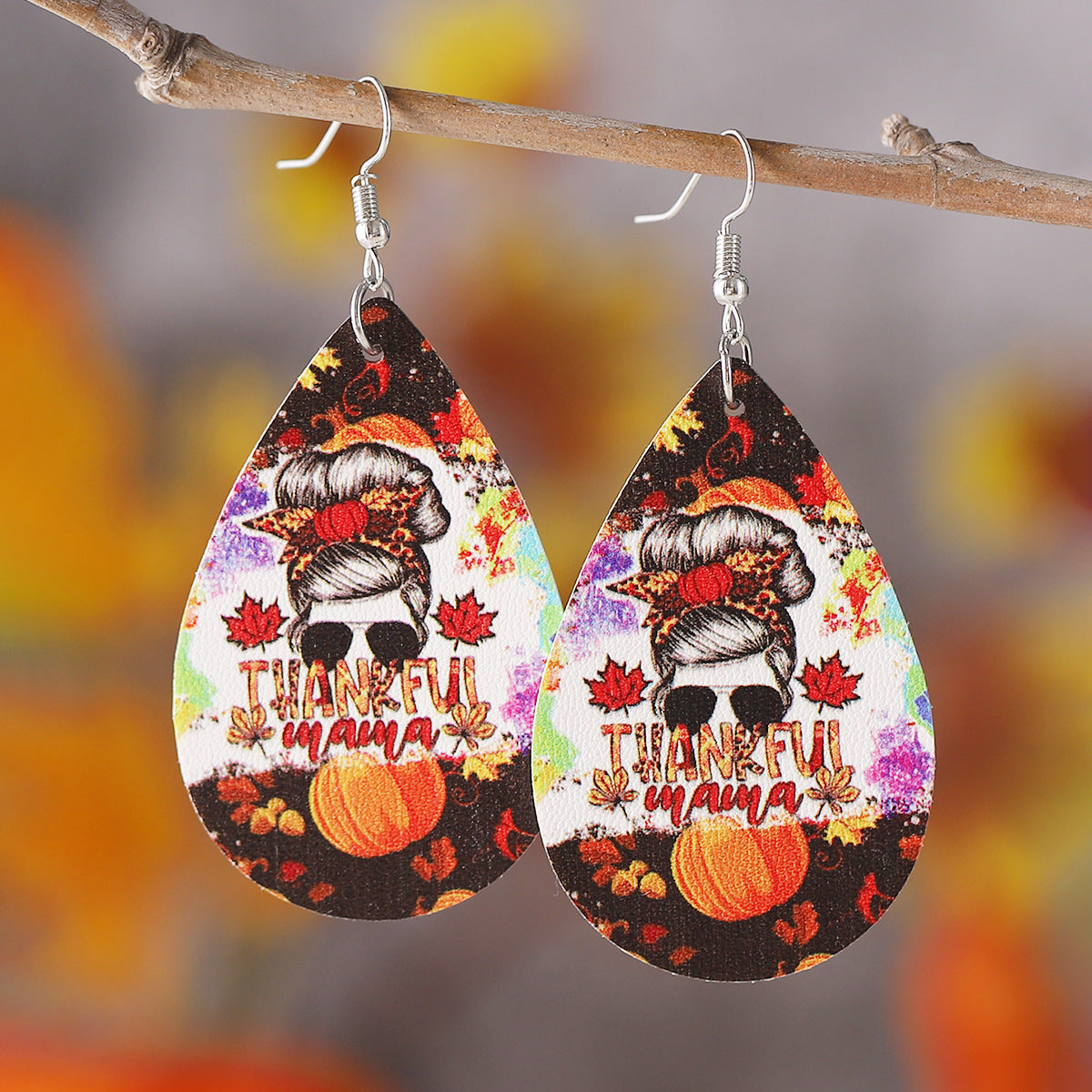 Harvest Pumpkin Sunflower Leopard Print Teardrop Pendant