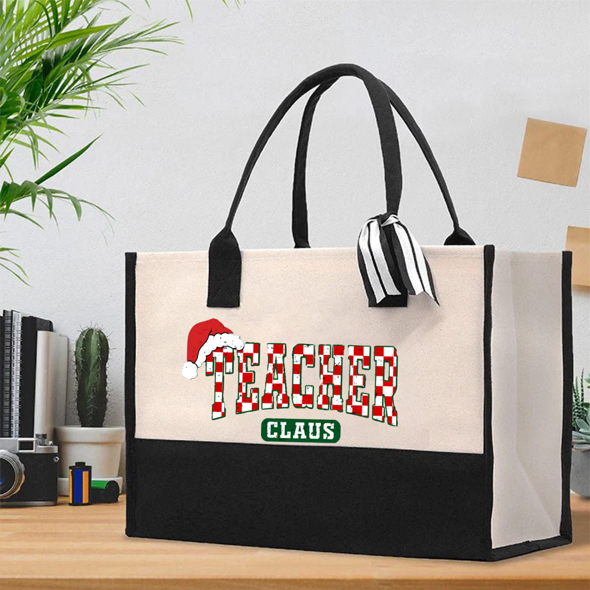 Christmas Teacher Claus Cotton Tote Bag