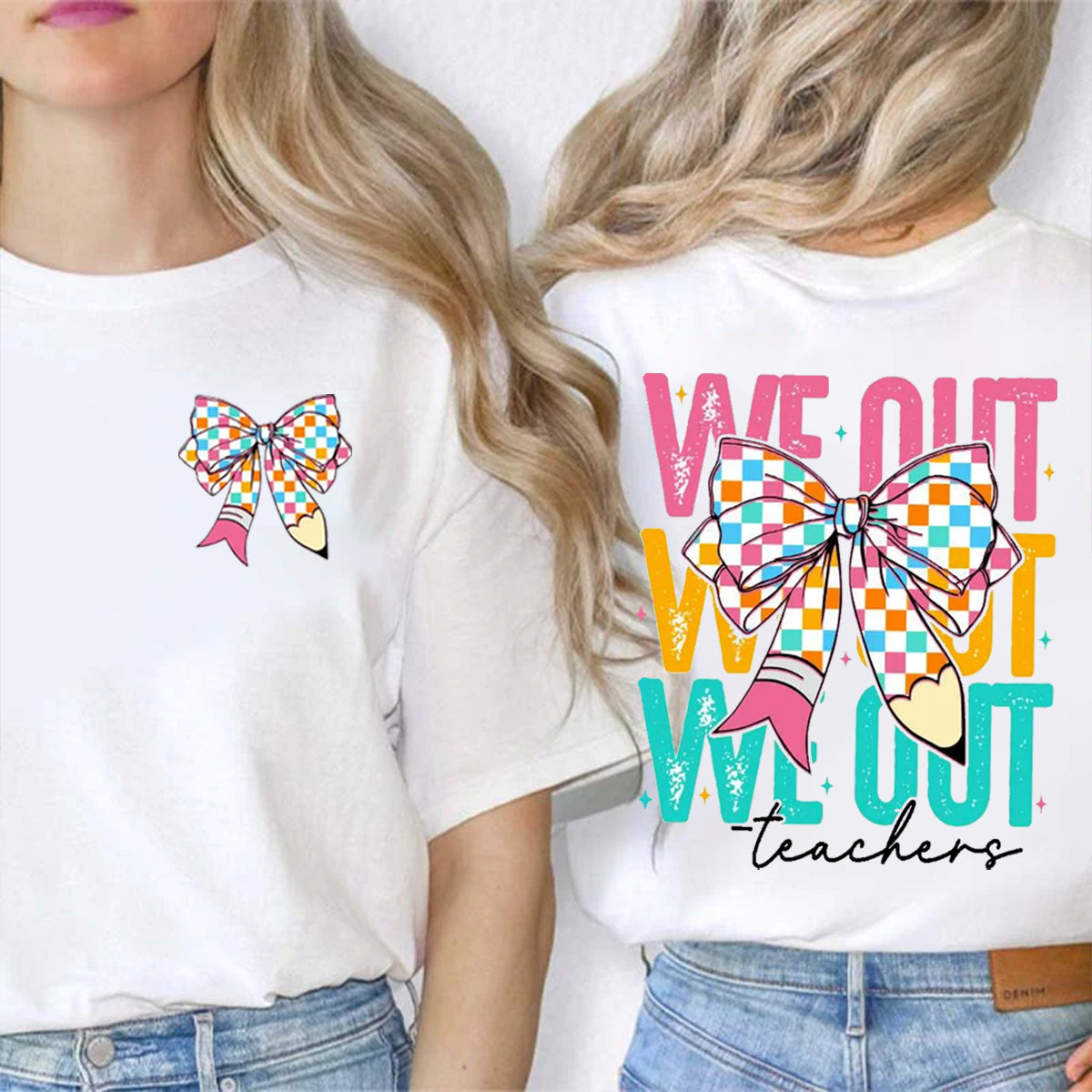 We Out Pink Bowknot Double Printed T-shirt