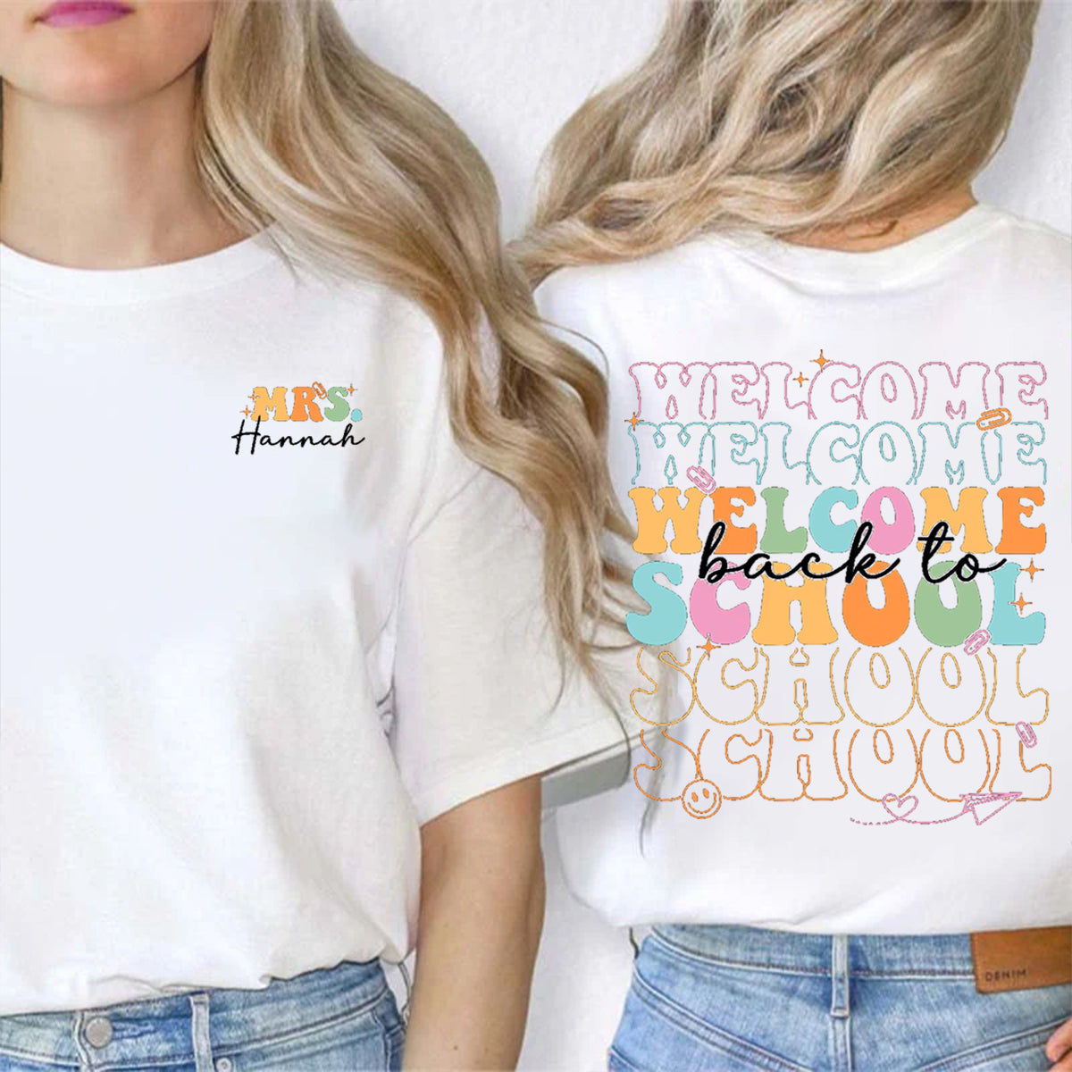 Personalized Name Welcome Back To School Double Printed T-shirt