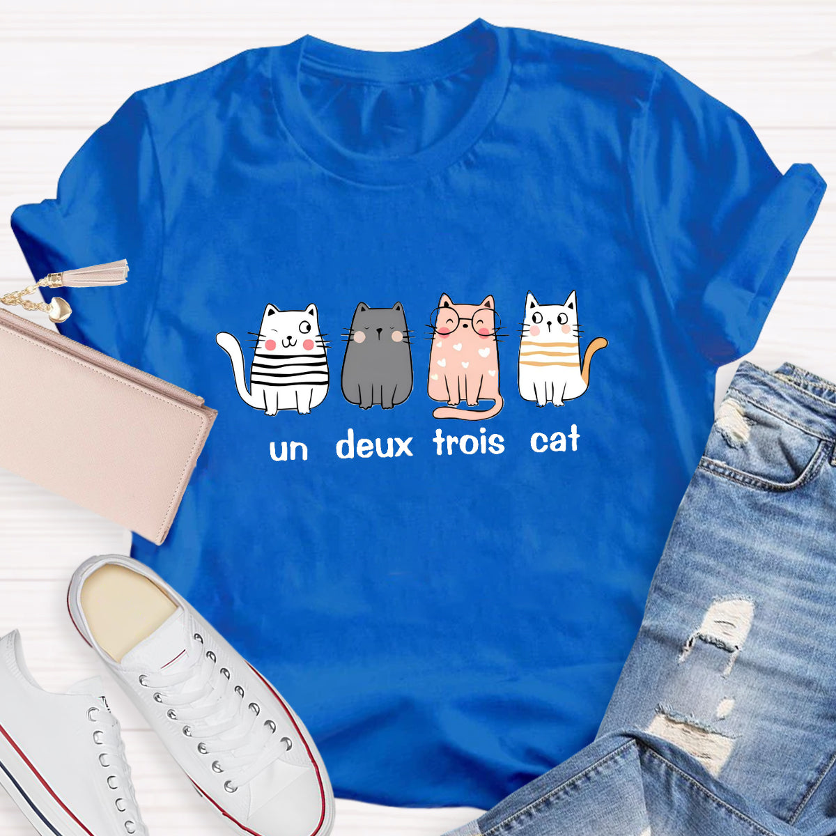 French Cat Un Deux Trois Cat French Teacher T-Shirt