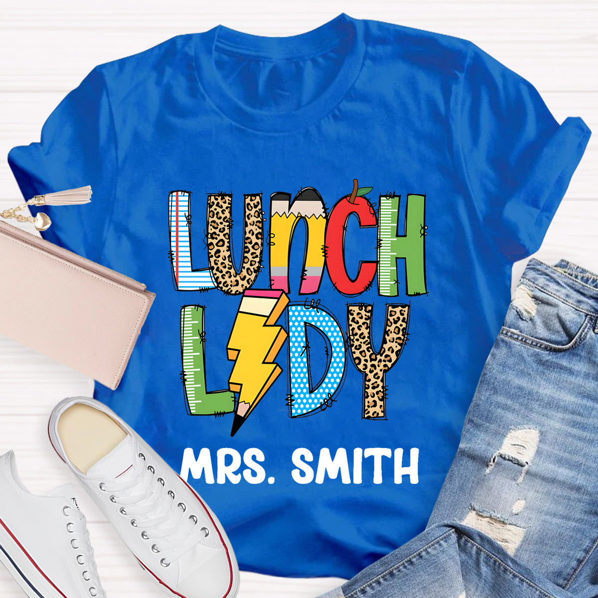 Personalized Lunch Lady Name Leopard T-Shirt